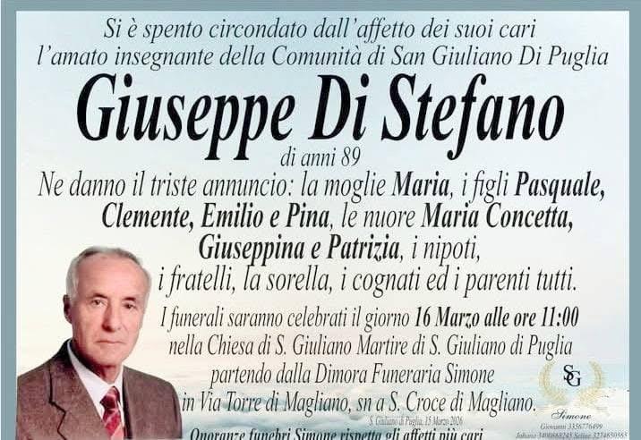 San Giuliano di Puglia. Si è spento il maestro Peppino: il messaggio di cordoglio dell’intera cittadinanza!